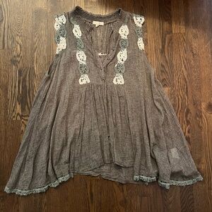 Sheer Brown Sleeveless Top with Lace Accents